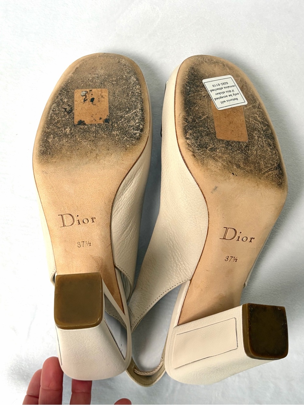 Dior leather slingbacks, block heels, branded metal plate&accents, cream, 37.5 - Picture 9 of 12